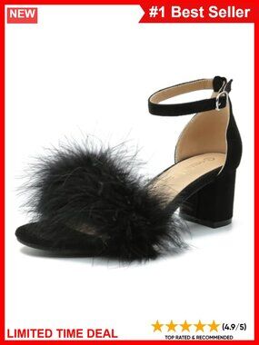 Open Toe Ankle Strap Low Block Heel Sandals Faux Fur Insole Party Dress Shoes